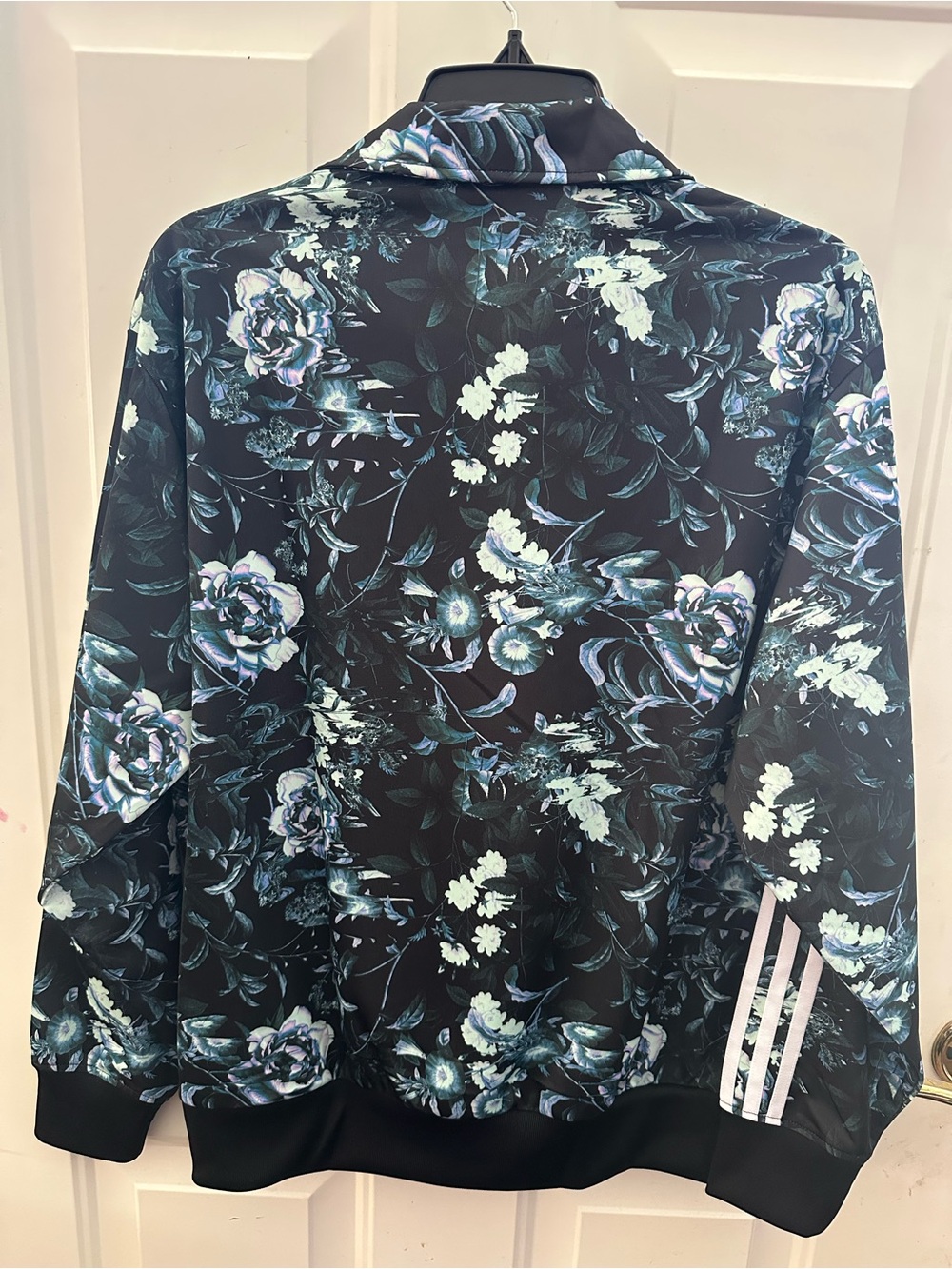 adidas Black Floral Track Bomber Jacket with Teal Accents - Picture 2 of 4